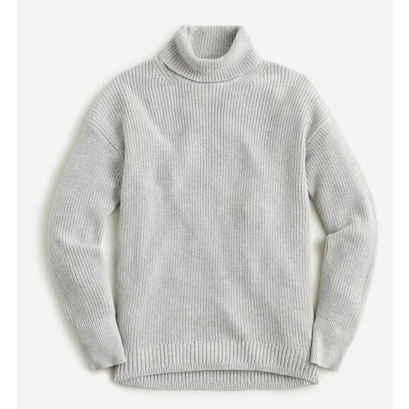 NWOT J Crew Ribbed cotton-cashmere relaxed turtleneck sweater, gray, XS - Picture 4 of 13